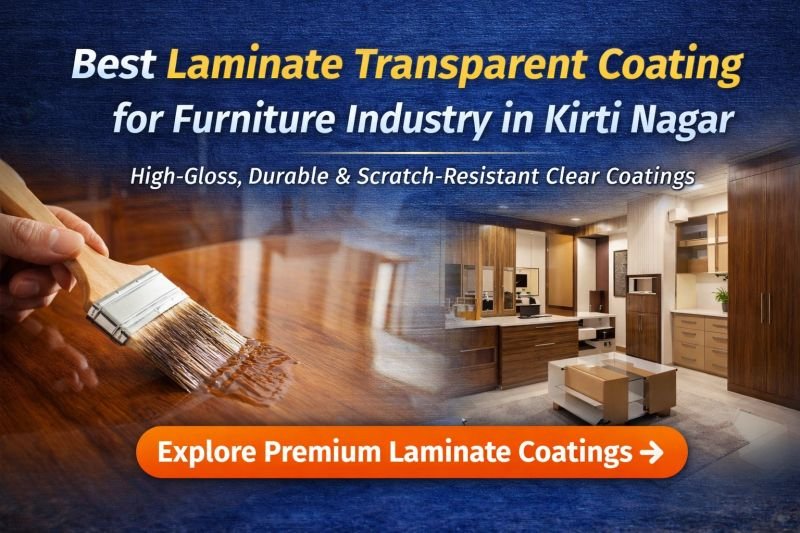 Best Laminate Transparent Coating for Furniture Industry in Kirti Nagar – Wooden furniture surface being coated with a high-gloss transparent laminate coating, showcasing durable, scratch-resistant wood finishing for premium interiors by Gazraj.