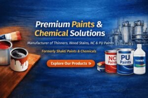 Premium Paints & Chemical Solutions by Gazraj featuring thinners, wood stains, NC paints, and PU paints for furniture, wood finishing, and industrial coating applications.