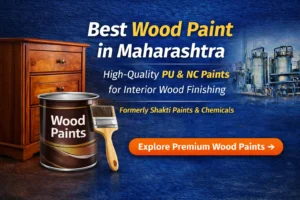 Best Wood Paint in Maharashtra – Premium PU and NC wood paints for interior wood finishing, featuring a wooden cabinet, paint can, and brush for durable, high-quality furniture coatings by Gazraj.