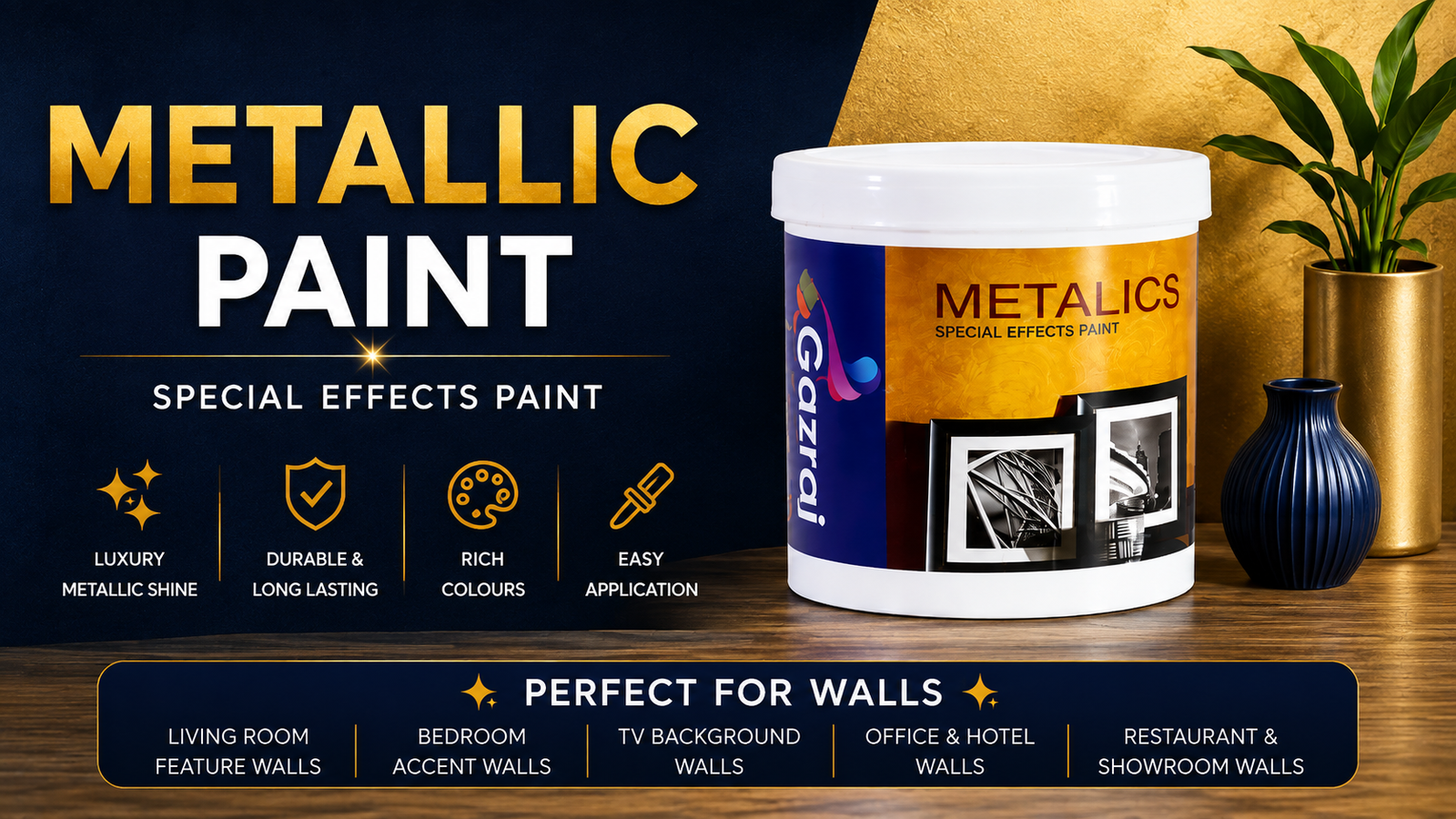 Best Metallic Paint for Walls: Complete Guide to Special Effect Finishes 3 Gazraj Metallic Paint for Walls – Special Effects Paint